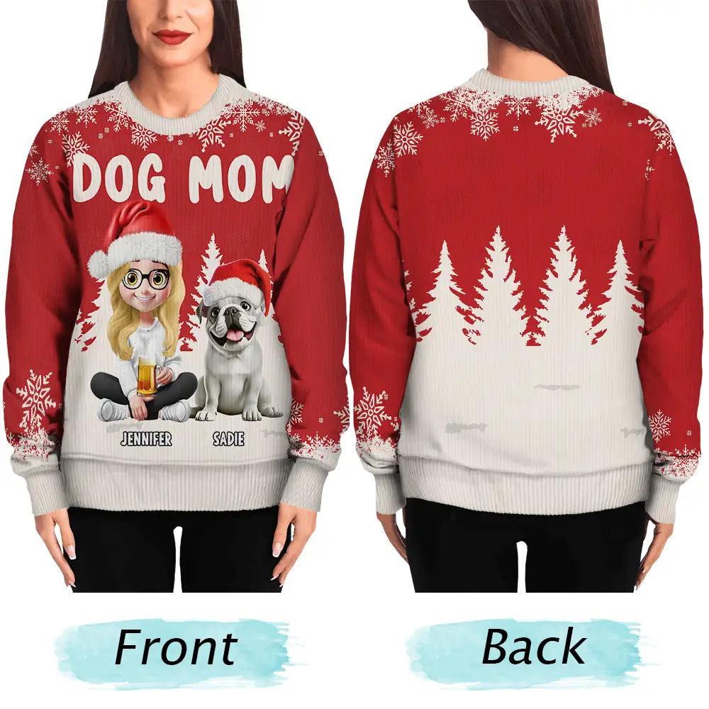 Dog Lovers, Christmas, Happy - Dog Mom Mum 3D Effect White Trees - Personalized Unisex Ugly Sweater