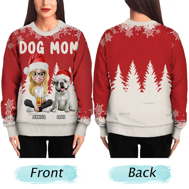 Dog Lovers, Christmas, Happy - Dog Mom Mum 3D Effect White Trees - Personalized Unisex Ugly Sweater