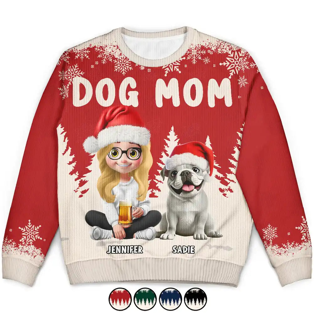 Dog Lovers, Christmas, Happy - Dog Mom Mum 3D Effect White Trees - Personalized Unisex Ugly Sweater