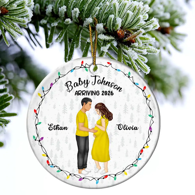 Dog Parents To Human Parents Baby Expecting - Personalized Circle Ceramic Ornament