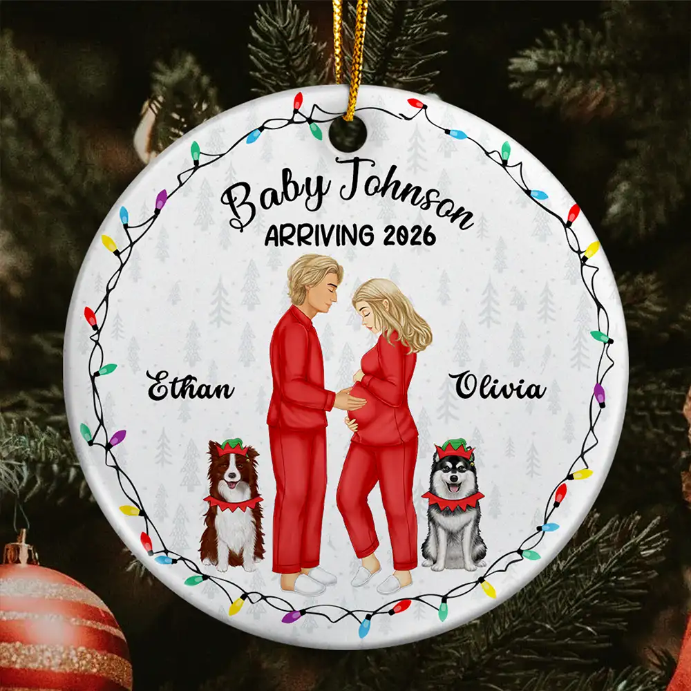 Dog Parents To Human Parents Baby Expecting - Personalized Circle Ceramic Ornament