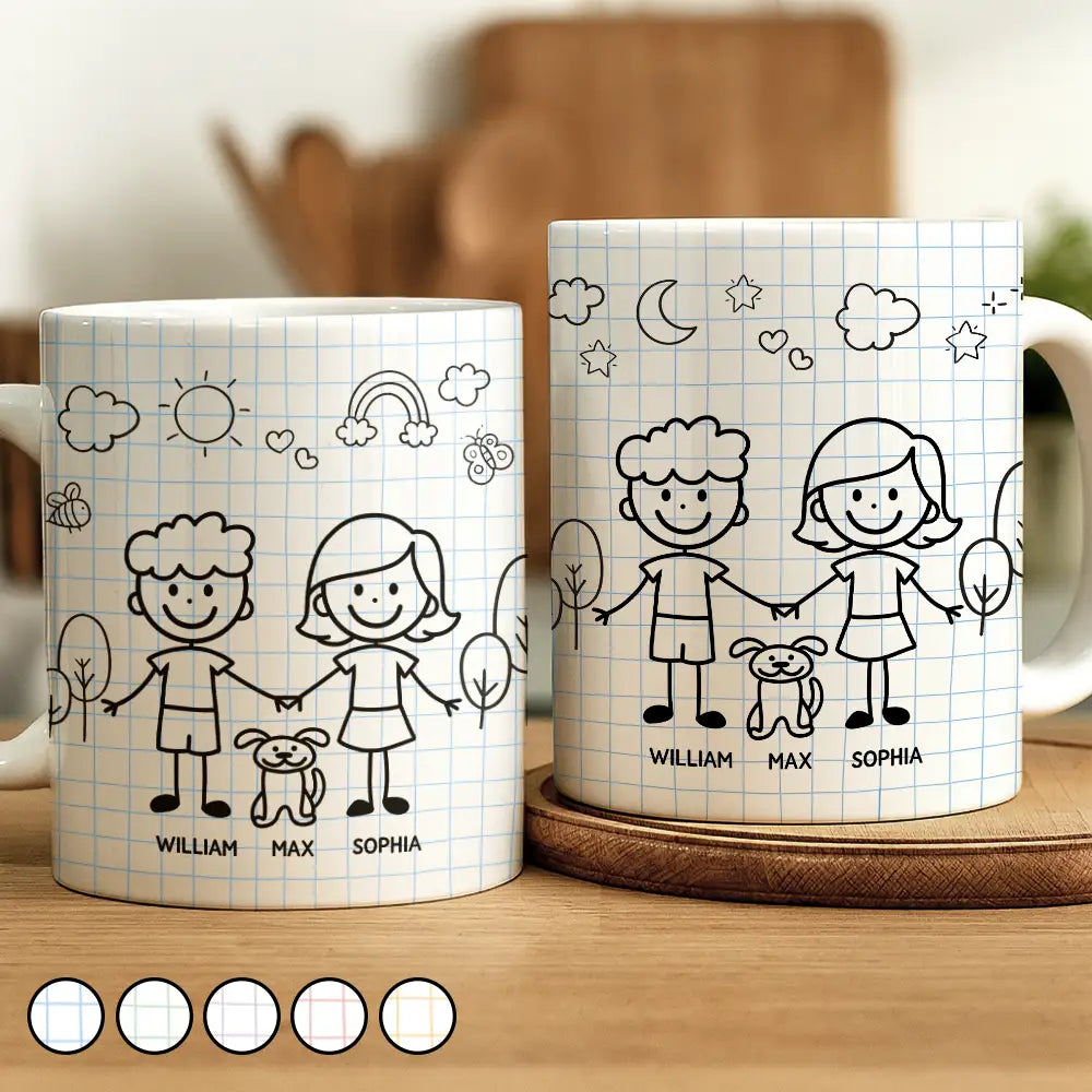 Gift For Couples,Gift For Husband,Gift For Wife,Gift For Boyfriend,Gift For Girlfriend,Dog Lovers,Dog Couple,Cat Lovers,Cat Couple,Pet Lovers,Pet Couple,Love - Doodle Stick Figure Couple With Dog Cat - Personalized White Edge-to-Edge Mug