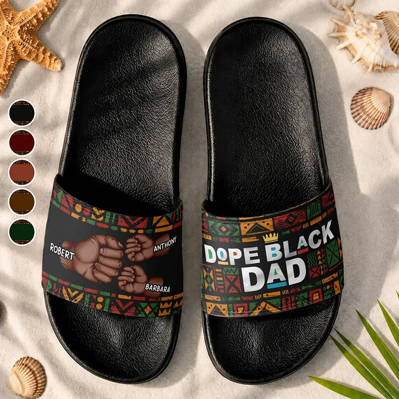 Gift For Father,Afro Dad,Summer,Top Market,Adorable,Icon - Dope Black Dad Grandpa Fist Bumps - Personalized Unisex Slides