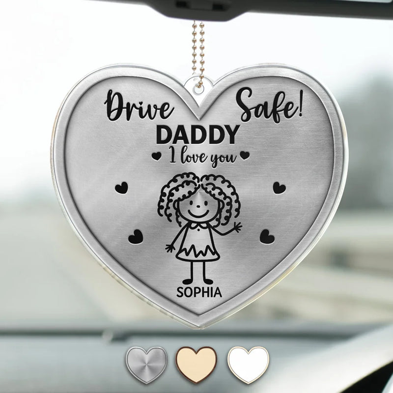 Gift For Father, Gift For Mother, Gift For Grandma, Gift For Grandpa, Happy - Drive Safe Daddy Kid Stick Figures - Personalized Acrylic Car Hanger