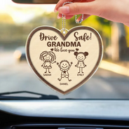 Gift For Father, Gift For Mother, Gift For Grandma, Gift For Grandpa, Happy - Drive Safe Daddy Kid Stick Figures - Personalized Acrylic Car Hanger