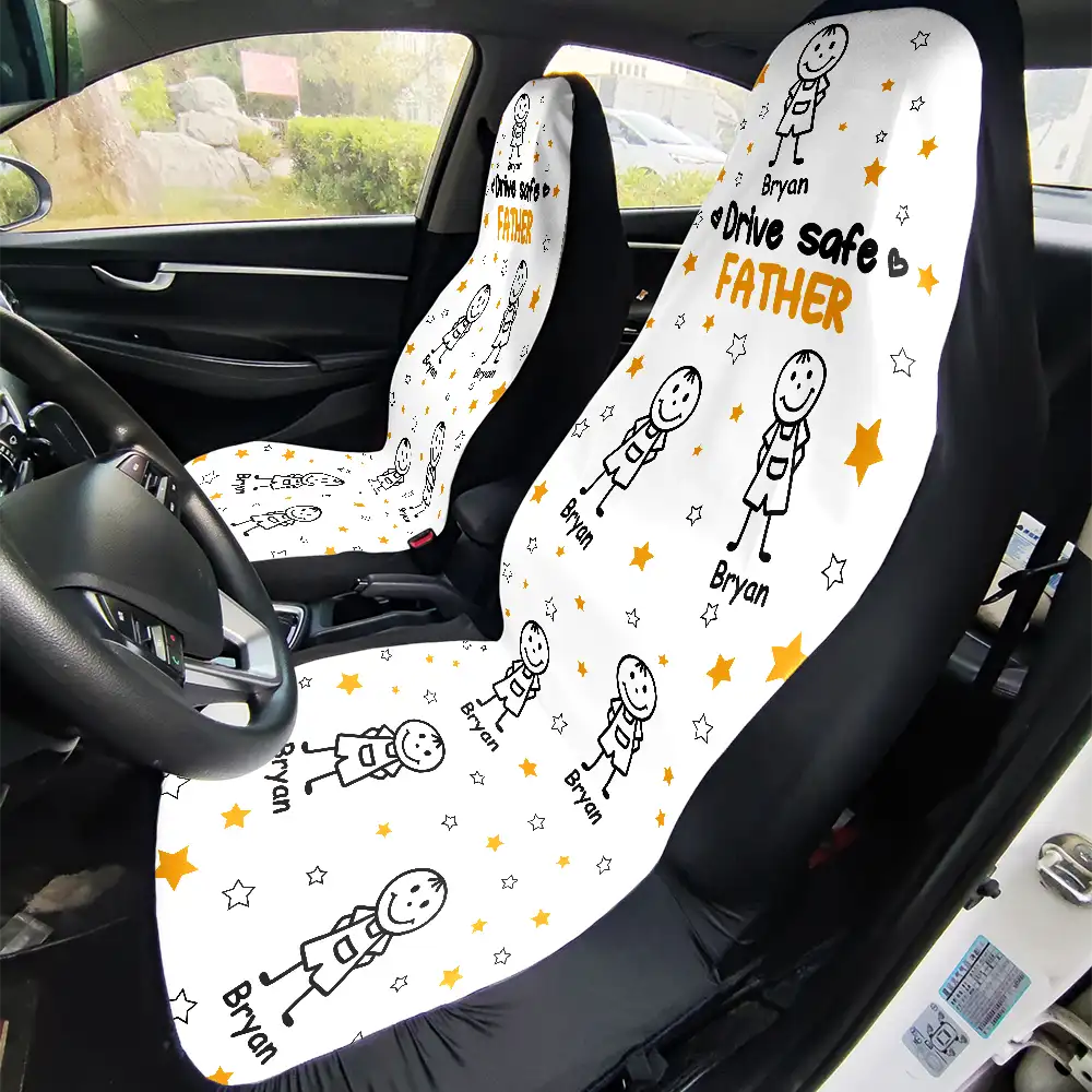 Gift For Grandpa, Gift For Father, Love, Happy - Drive Safe Grandpa Dad Kids Pet - Personalized Car Seat Cover
