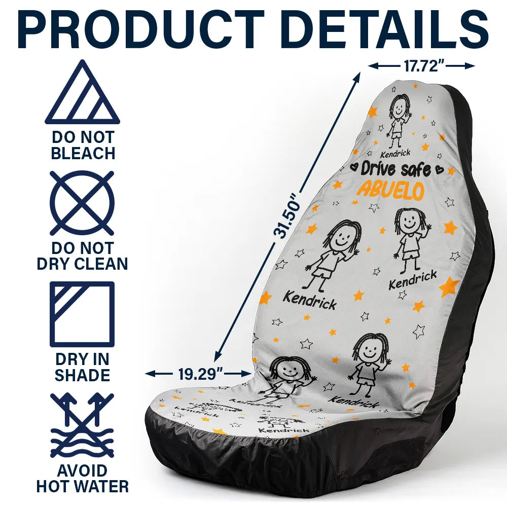 Gift For Grandpa, Gift For Father, Love, Happy - Drive Safe Grandpa Dad Kids Pet - Personalized Car Seat Cover