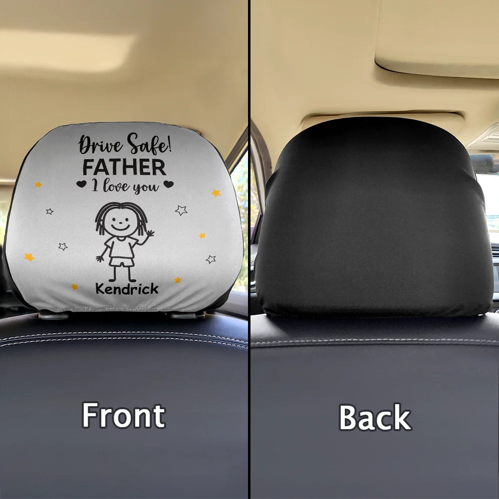 Gift For Grandpa,Gift For Father,Funny - Drive Safe Grandpa Daddy Kid Stick Figures - Personalized Car Headrest Covers