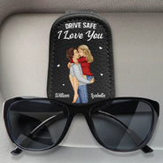 Gift For Couples, Gift For Husband, Gift For Wife, Gift For Boyfriend, Gift For Girlfriend, Happy - Drive Safe I Love You - Personalized Sunglasses Holder For Car Visor