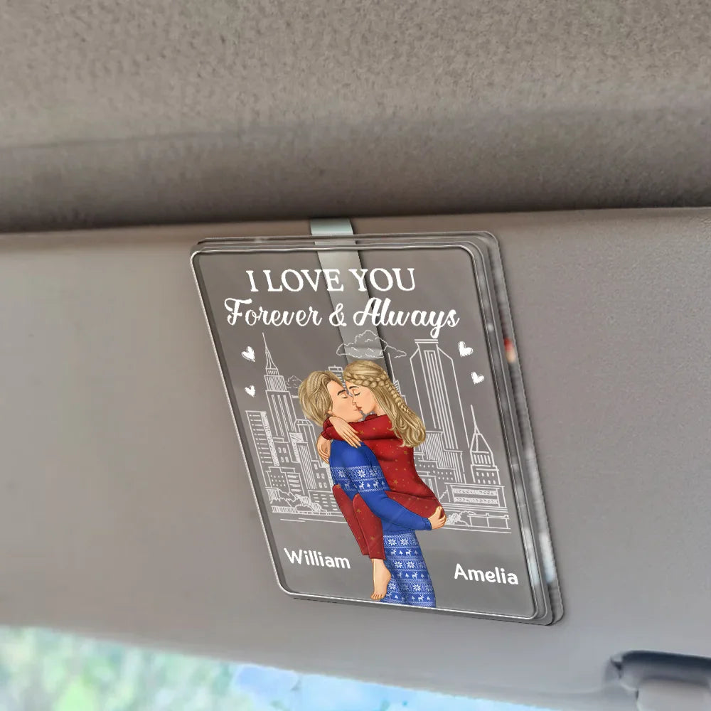 Gift For Couples, Gift For Husband, Gift For Wife, Gift For Boyfriend, Gift For Girlfriend, Love - Drive Safe I Love You Kissing Couples - Personalized Custom Shaped Acrylic Car Visor Clip