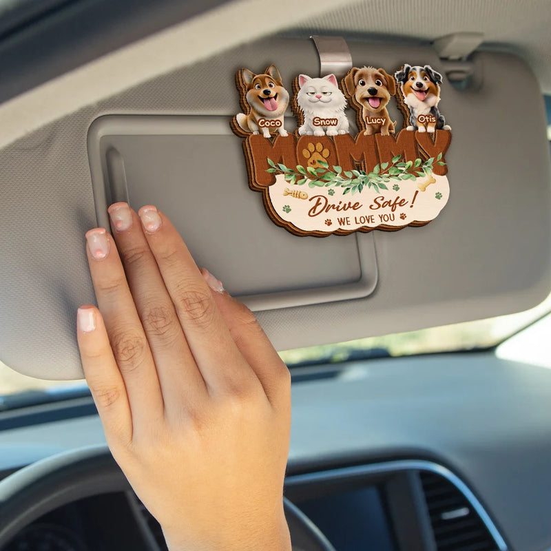 Pet Lovers,Pet Mom,Pet Dad,Dog Lovers,Dog Mom,Dog Dad,Cat Lovers,Cat Mom,Cat Dad,Happy - Drive Safe We Woof You - Personalized Custom Shaped Car Visor Clip