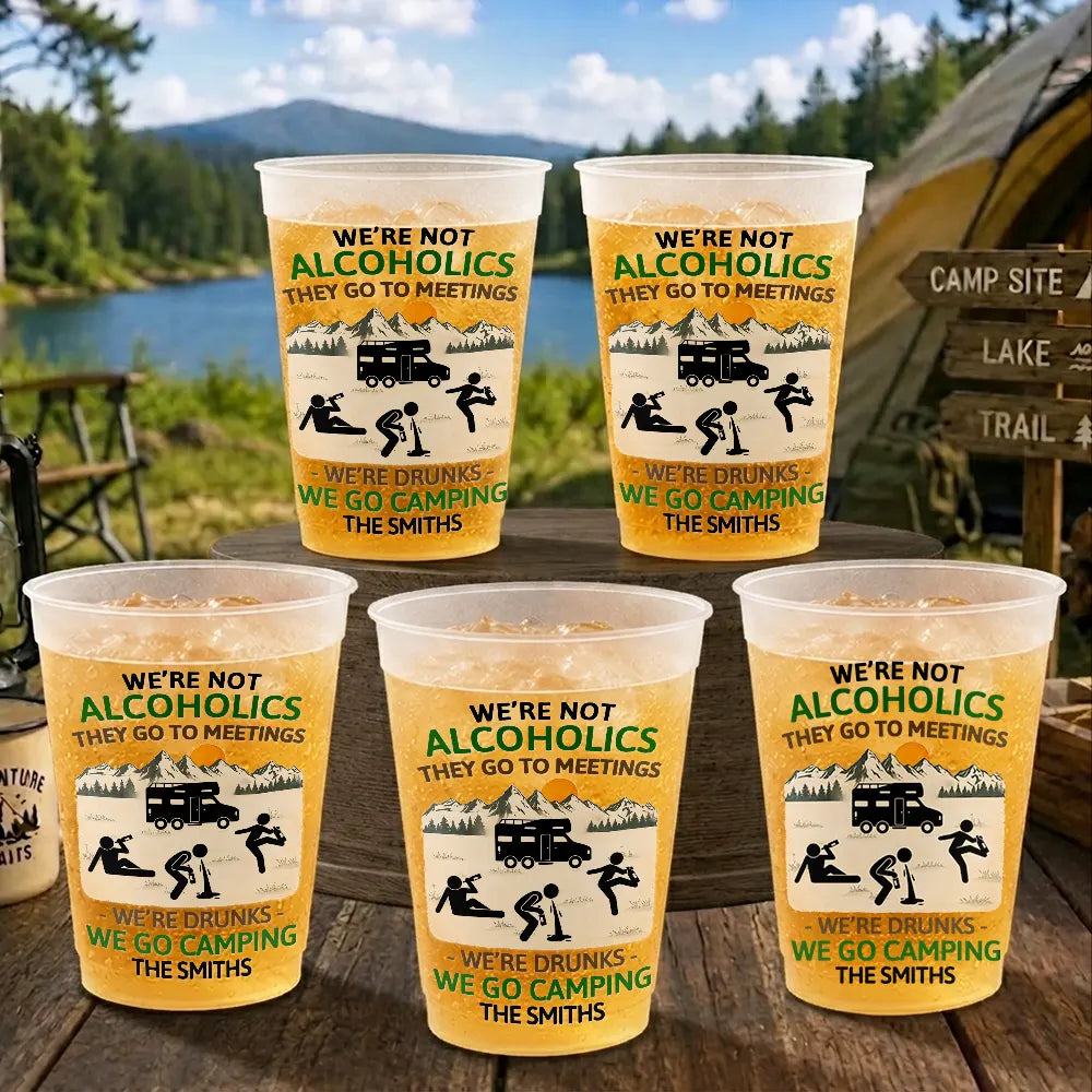Playful, Camping, Family, Summer, Custom Text - Drunk Stick Figure We Go Camping - Personalized Frosted Cups