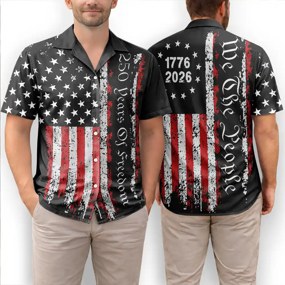 No Custom,America 250th,Independence Day - Early US Flag America 250 Years Of Freedom - Hawaiian Shirt