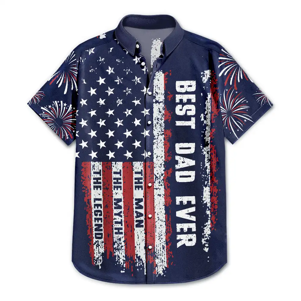 No Custom,America 250th,Independence Day - Early US Flag America Best Dad Ever The Man The Myth - Hawaiian Shirt