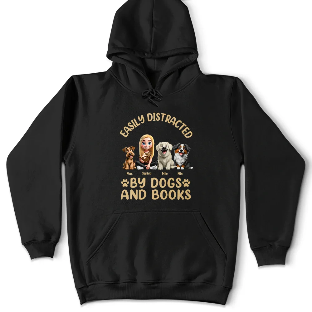 Dog Lovers,Pet Lovers,Happy,Dog Mom,Reading - Easily Distracted By Dogs & Books - Personalized T Shirt