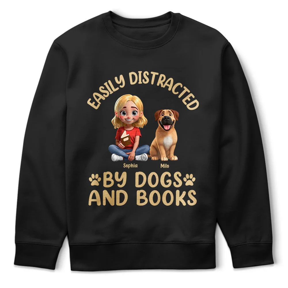 Dog Lovers,Pet Lovers,Happy,Dog Mom,Reading - Easily Distracted By Dogs & Books - Personalized T Shirt
