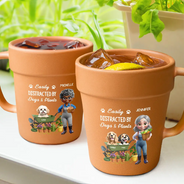Gardening,Gift For Women,Gift For Men,Pet Lovers,Pet Mom,Pet Dad,Dog Lovers,Dog Mom,Dog Dad,Happy - Easily Distracted By Dogs And Plants - Personalized Plant Pot Ceramic Mug