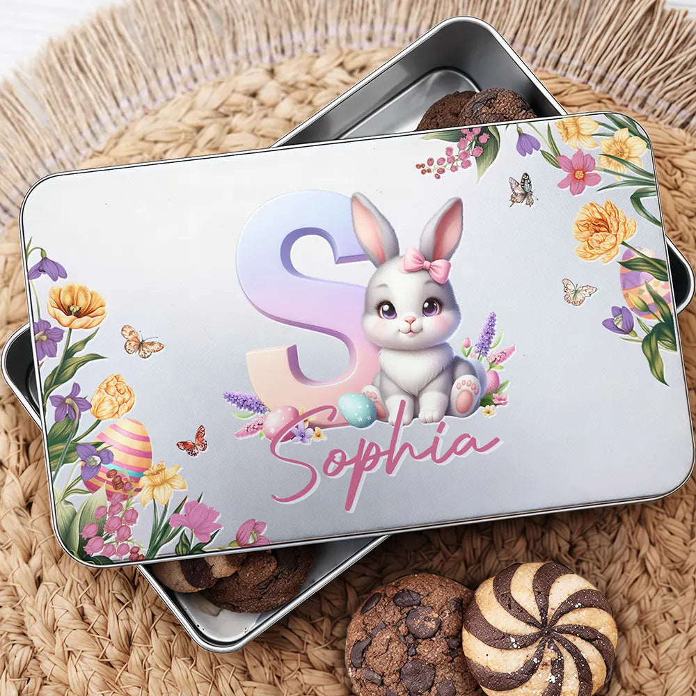 Easter,Happy,Gift For Kids,Parents - Easter Bunny Alphabet Letters - Personalized Metal Biscuit Tin