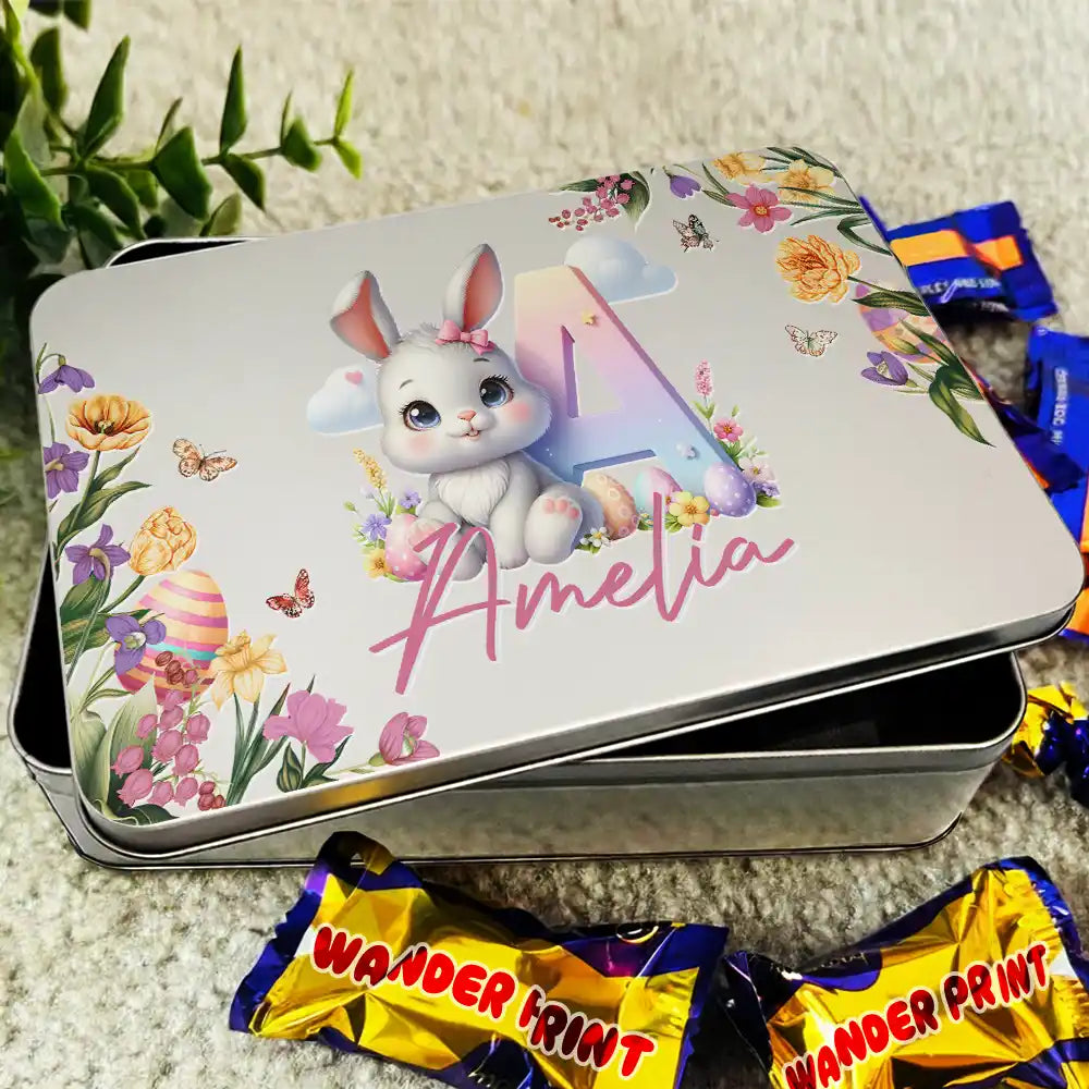Easter,Happy,Gift For Kids,Parents - Easter Bunny Alphabet Letters - Personalized Metal Biscuit Tin