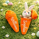 Easter,Non-Eng,Gift For Kids,Gift For Grandkids,Grandma - Grandkids,Grandpa - Grandkids,Dad - Children,Mom - Children,Happy - Easter Bunny Carrot With Custom Name - Personalized Plush Reversible Carrot Bunny Keychain