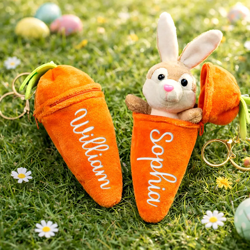 Easter,Non-Eng,Gift For Kids,Gift For Grandkids,Grandma - Grandkids,Grandpa - Grandkids,Dad - Children,Mom - Children,Happy - Easter Bunny Carrot With Custom Name - Personalized Plush Reversible Carrot Bunny Keychain