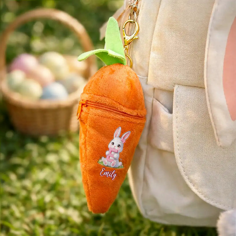 Easter,Happy,Gift For Kids,Dad - Children,Mom - Children,Grandpa - Grandkids,Grandma - Grandkids,Gift For Grandkids - Easter Bunny Holding Alphabet Letter - Personalized Plush Reversible Carrot Bunny Keychain