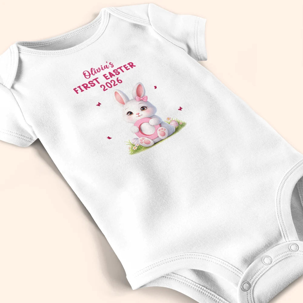 Easter,Happy,Gift For Kids,Parent - Easter Bunny Holding Alphabet Letter - Personalized Baby Onesie