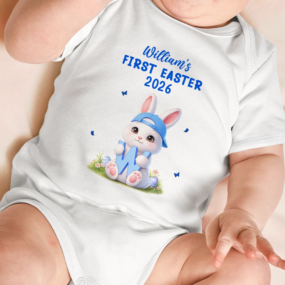 Easter Bunny Holding Alphabet Letter - Personalized Baby Onesie