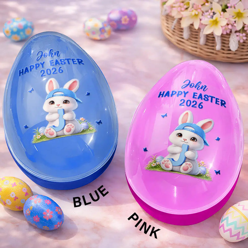 Gift For Kids, Grandma - Grandkids, Gift For Grandkids, Dad - Children, Mom - Children, Easter, Happy - Easter Bunny Holding Alphabet Letter - Personalized Fillable Egg