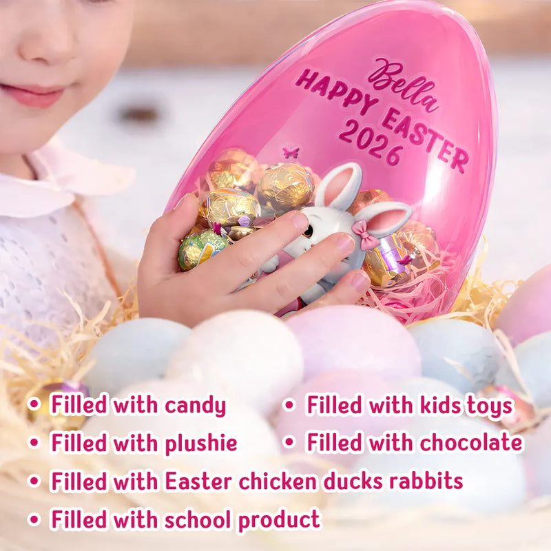 Gift For Kids, Grandma - Grandkids, Gift For Grandkids, Dad - Children, Mom - Children, Easter, Happy - Easter Bunny Holding Alphabet Letter - Personalized Fillable Egg