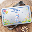 Gift For Kids,Grandma - Grandkids,Gift For Grandkids,Dad - Children,Mom - Children,Easter,Happy - Easter Bunny Holding Alphabet Letter - Personalized Metal Biscuit Tin