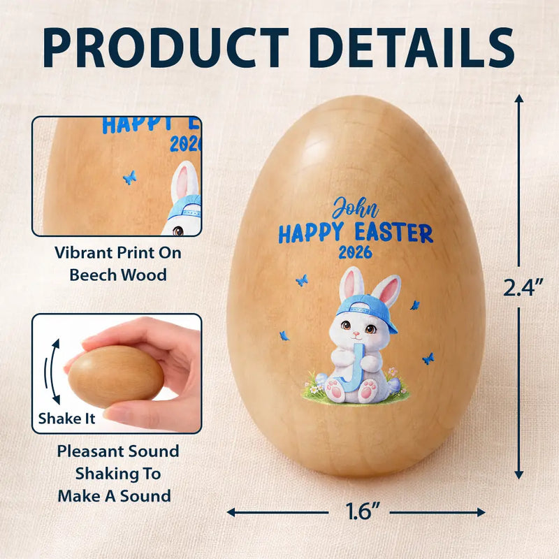 Gift For Kids,Grandma,Grandkids,Gift For Grandkids,Mom,Children,Happy,Easter - Easter Bunny Holding Alphabet Letter - Personalized Musical Wooden Easter Egg Shaker