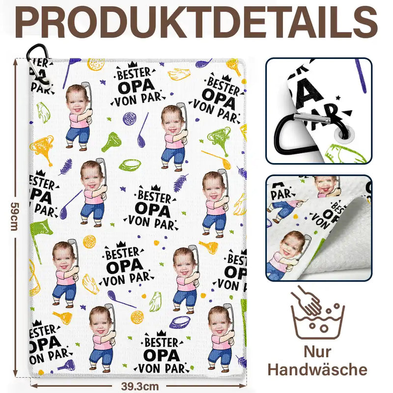 Gift For Grandpa,Sport Dad,Gift For Father,Happy,Custom Photo,Non-Eng,German - Eigenes Foto Bester Papa Von Par Lustiges Kind - Personalisiertes Golf-Handtuch