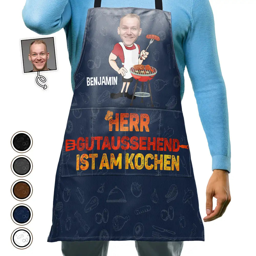 Eigenes Foto Herr Gutaussehend Ist Am Kochen - Personalisierte Schürze