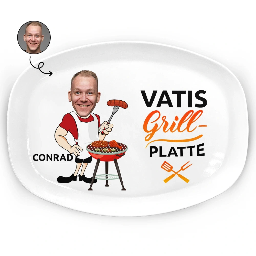 Gift For Yourself,Gift For Husband,Gift For Men,Gift For Grandpa,Grandpa's Hobby,Gift For Father,Dad's Hobby,Grilling,Happy,German - Eigenes Foto Papas Grillplatte - Personalisierte Platte