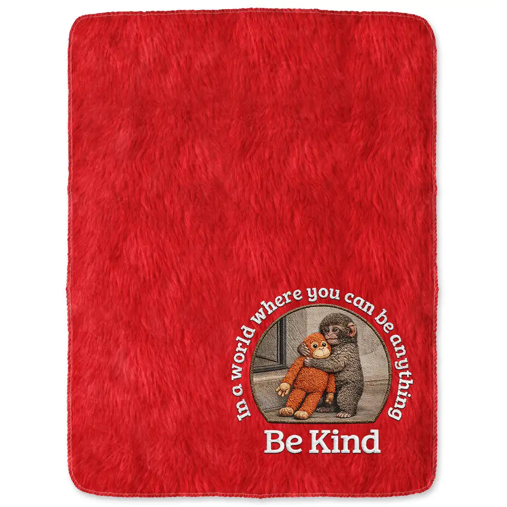 Punch Monkey,Gift For Yourself,Love,Gift For Bestie,Gift For Women,Gift For Men - Embroidery Effect In A World Where You Can Be Anything Be Kind - Personalized Fleece Blanket, Sherpa Blanket