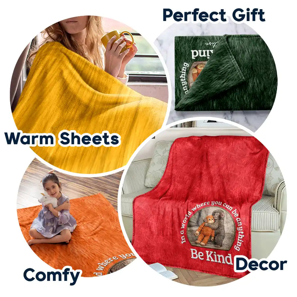 Punch Monkey,Gift For Yourself,Love,Gift For Bestie,Gift For Women,Gift For Men - Embroidery Effect In A World Where You Can Be Anything Be Kind - Personalized Fleece Blanket, Sherpa Blanket