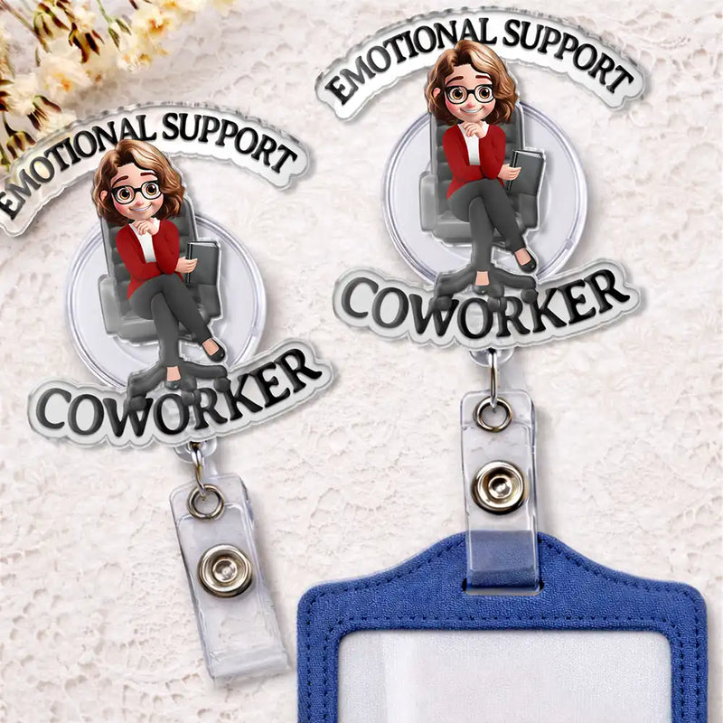 Gift For Yourself,Gift For Women,Gift For Men,Funny - Emotional Support Coworker 3D Effect Sitting Person - Personalized Badge Reel