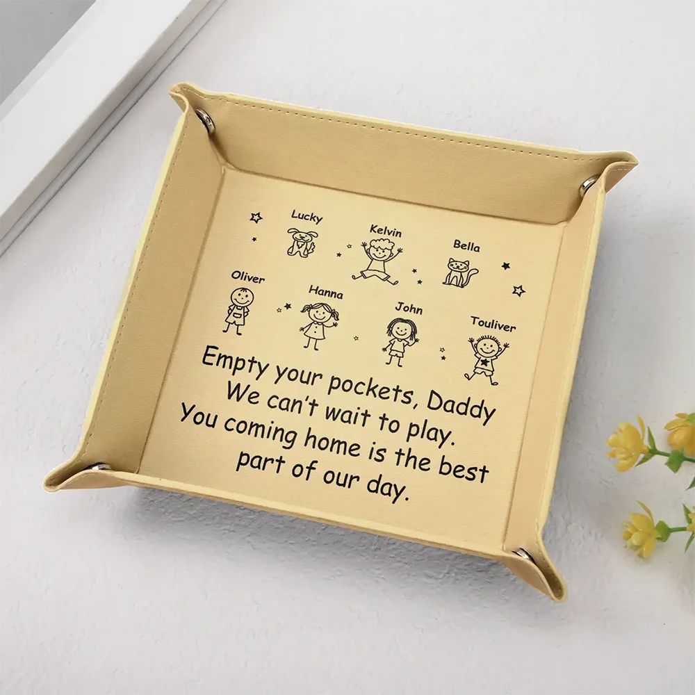 Gift For Father,Dad - Children,Funny,Icon - Empty Your Pockets Daddy Stick Figure - Personalized Leather Valet Tray