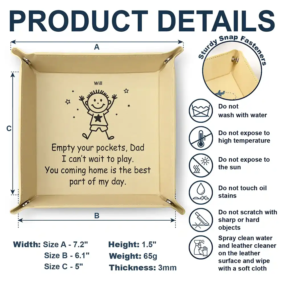 Gift For Father,Dad - Children,Funny,Icon - Empty Your Pockets Daddy Stick Figure - Personalized Leather Valet Tray