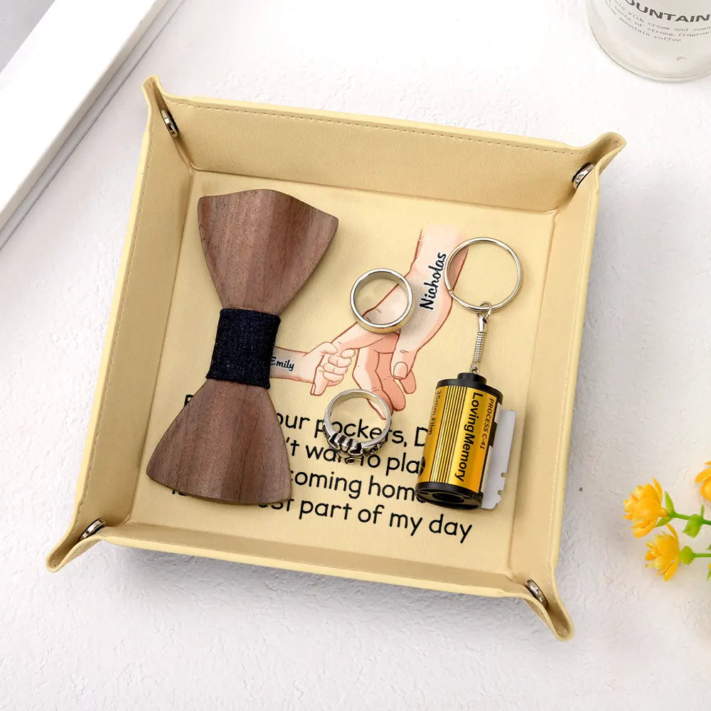 Gift For Father, Happy - Empty Your Pockets Daddy - Personalized Leather Valet Tray