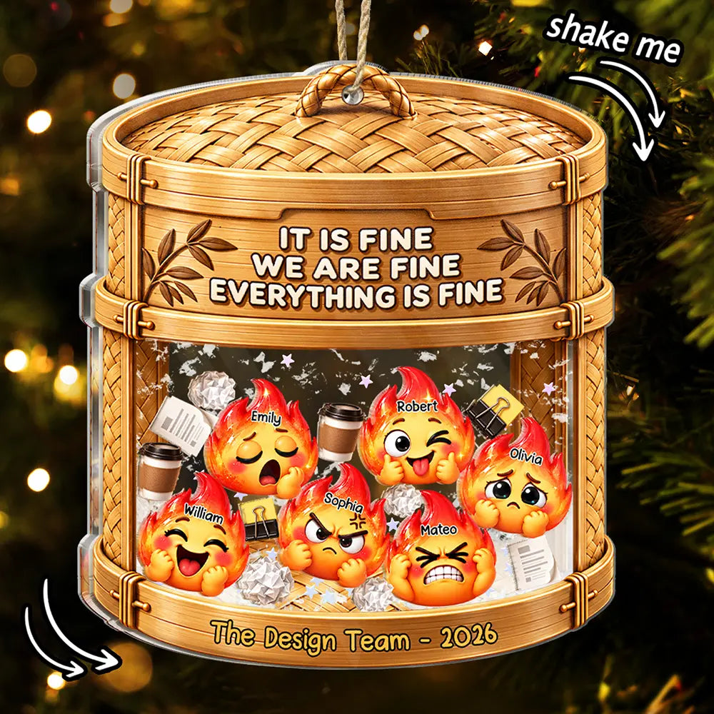 Gift For Colleagues,Christmas,Humorous,Icon - Everything Is Fine Squishy Dumpster Fire - Personalized 3-Layered Acrylic Shaker Ornament