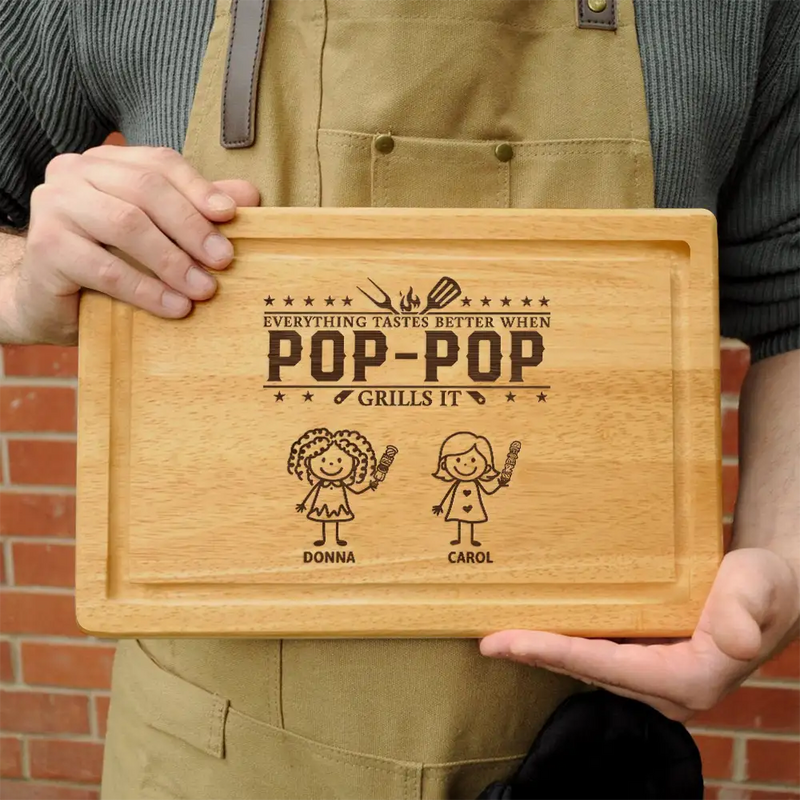 Everything Tastes Better When Grandpa Daddy Grills It - Personalized Wooden Cutting Board