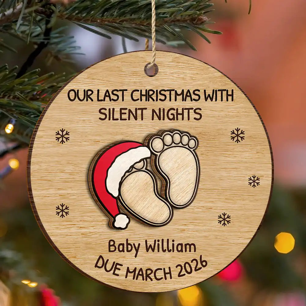Expecting Baby Last Christmas With Silent Night - Personalized 2-Layered Wooden Ornament