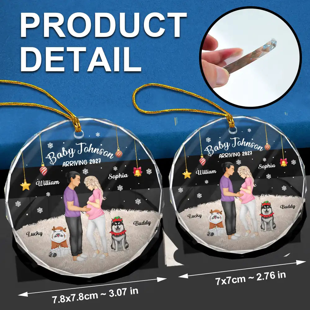 Expecting Parents Baby Arriving Dog Parents To Human Parents - Personalized Circle Glass Ornament