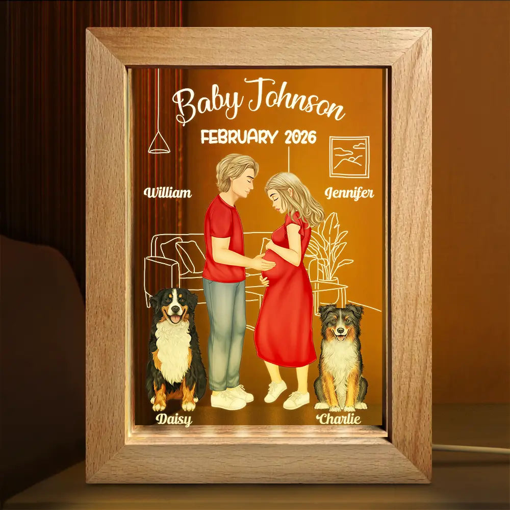 Gift For Couples, Expecting Dad, Pregnant Mom, Happy - Expecting Parents Baby Arriving Dog Parents To Human Parents - Personalized Frame Lamp