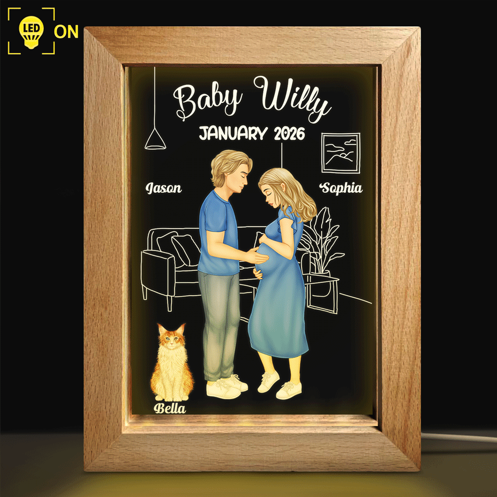 Gift For Couples, Expecting Dad, Pregnant Mom, Happy - Expecting Parents Baby Arriving Dog Parents To Human Parents - Personalized Frame Lamp