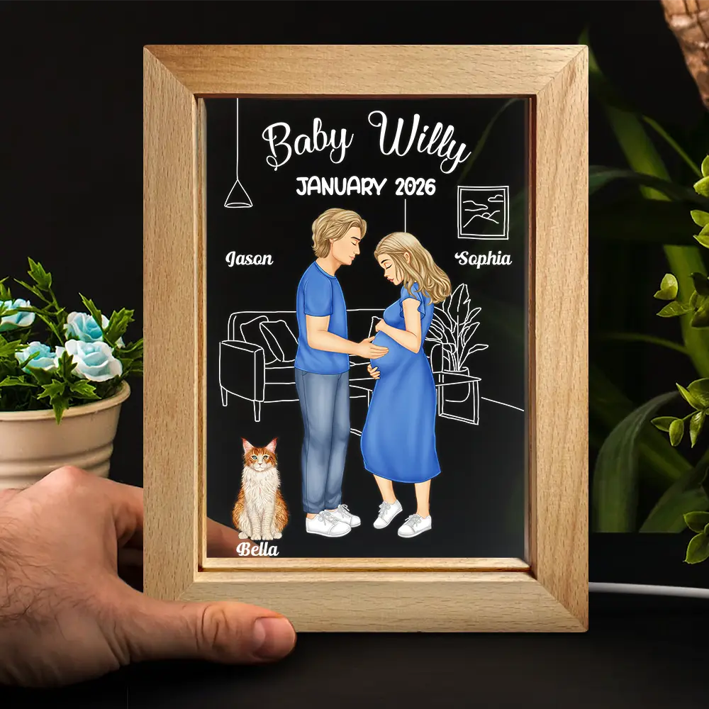 Gift For Couples, Expecting Dad, Pregnant Mom, Happy - Expecting Parents Baby Arriving Dog Parents To Human Parents - Personalized Frame Lamp