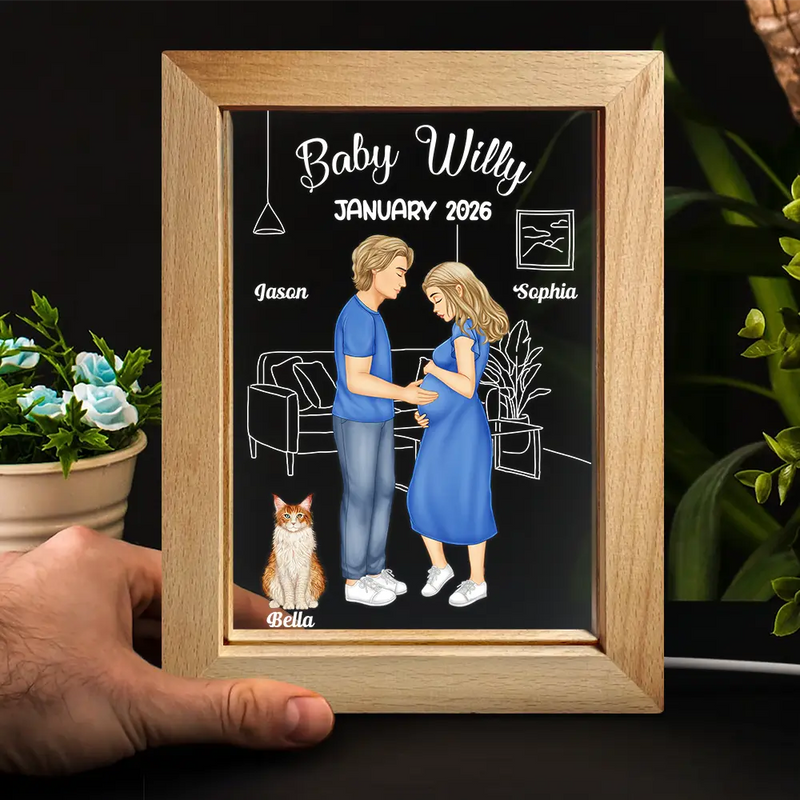 Gift For Couples, Expecting Dad, Pregnant Mom, Happy - Expecting Parents Baby Arriving Dog Parents To Human Parents - Personalized Frame Lamp