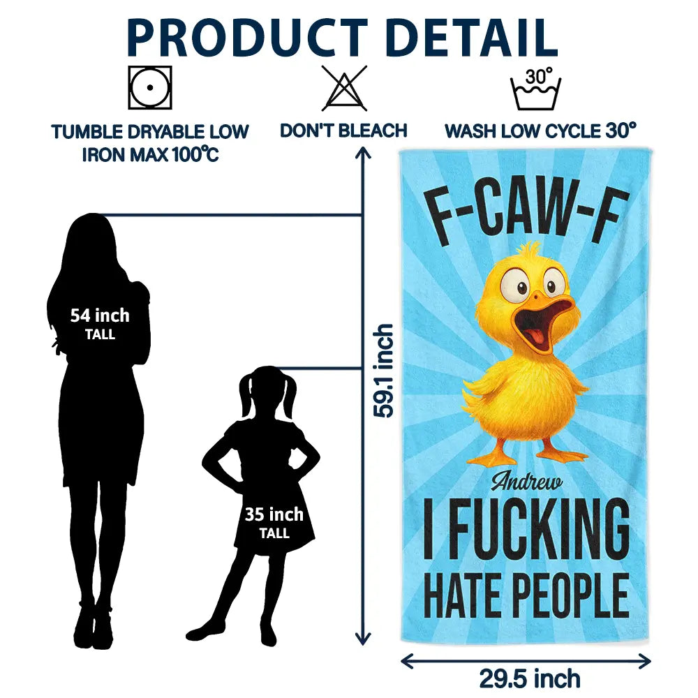 Gift For Women,Gift For Men,Gift For Yourself,Funny,Icon - F-Caw-F I F*king Hate People - Personalized Beach Towel